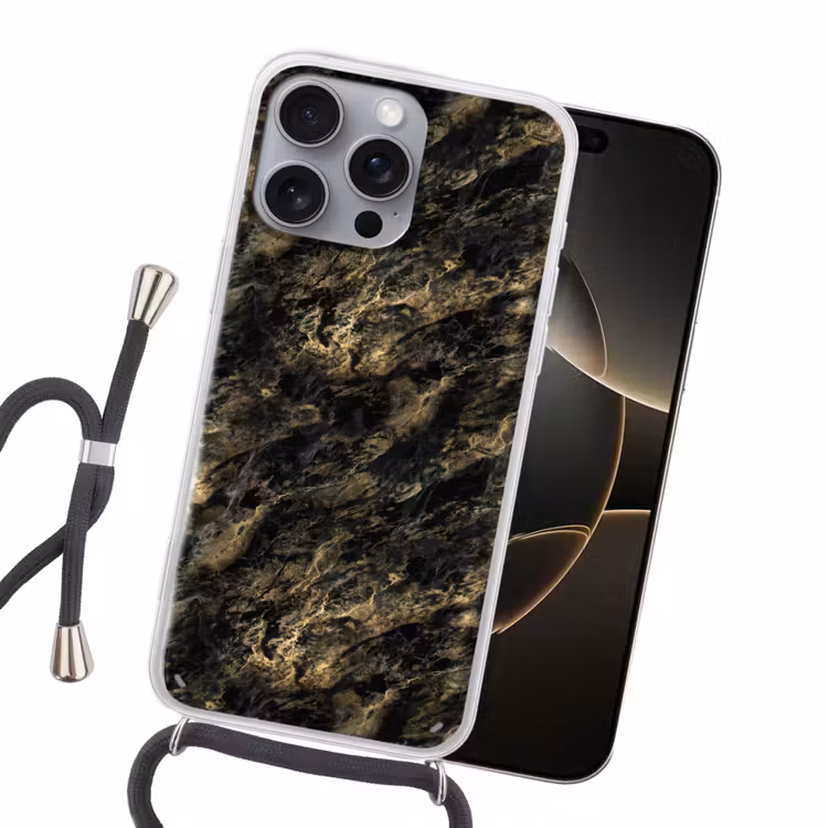 Marmer - Zwart - Goud Hoesje iPhone 16 Pro Max met koord klein 804 -sfeer1