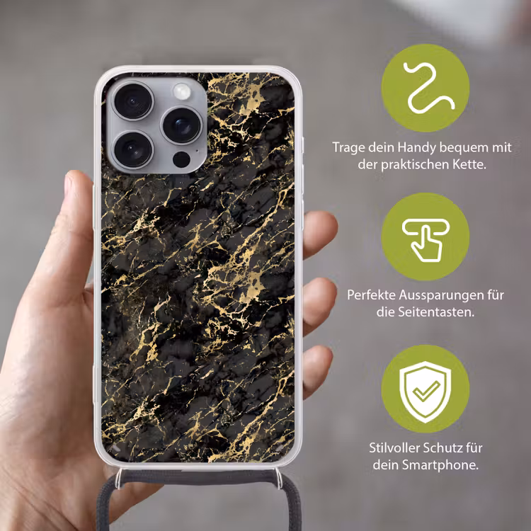 Marmer - Zwart - Goudstructuur Hoesje iPhone 16 Pro Max met koord klein 804 -sfeer2_DE