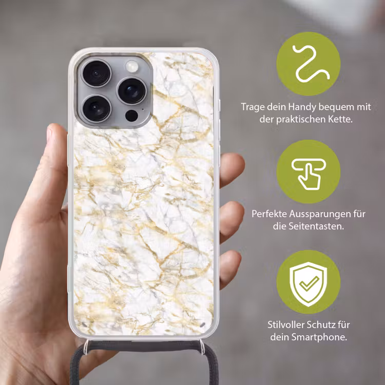 Marmer - Wit - Expressief - Goudaccenten Hoesje iPhone 16 Pro Max met koord klein 804 -sfeer2_DE
