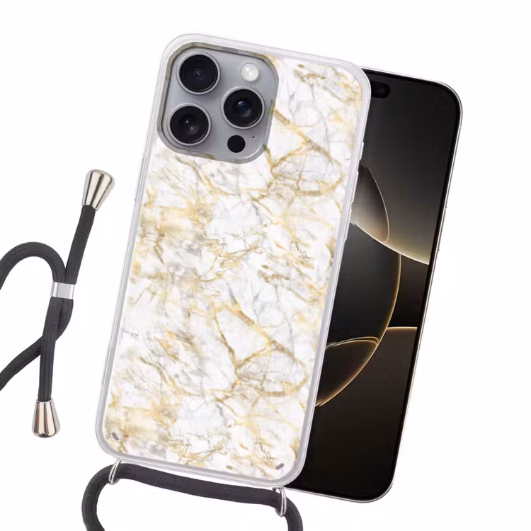 Marmer - Wit - Expressief - Goudaccenten Hoesje iPhone 16 Pro Max met koord klein 804 -sfeer1