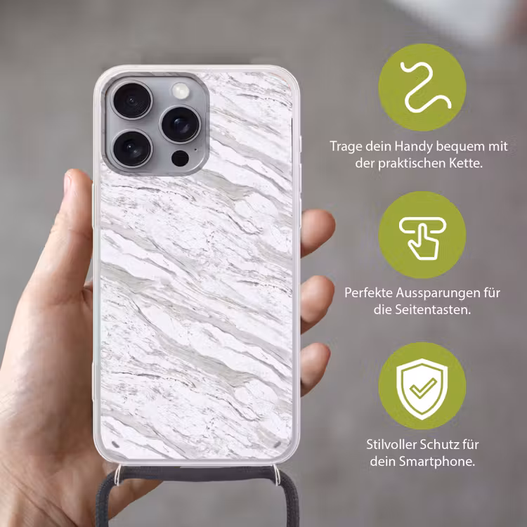 Marmer - Wit - Grijsgroen Hoesje iPhone 16 Pro Max met koord klein 804 -sfeer2_DE