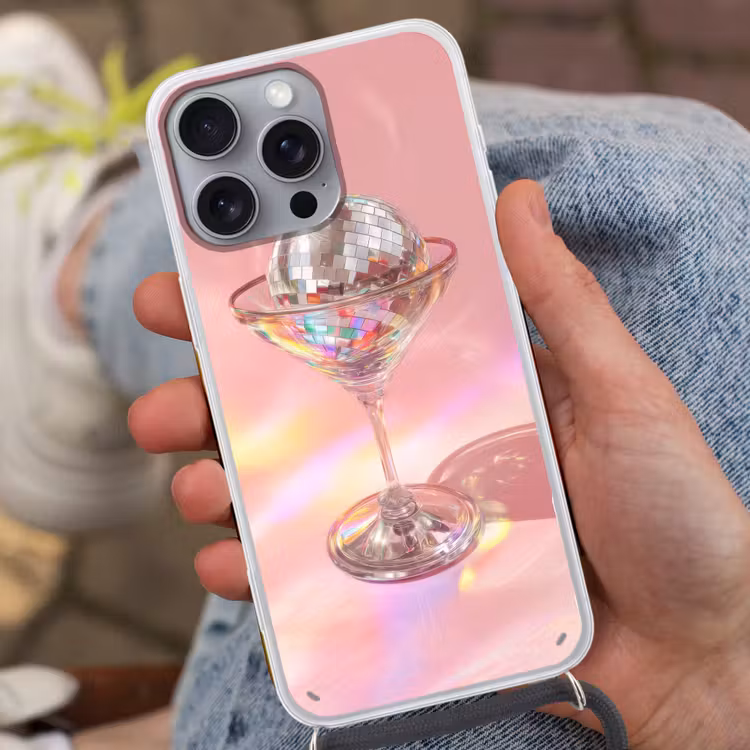 Martiniglas - Discobal - Fonkelende lichtvlekken Hoesje iPhone 16 Pro Max met koord klein -sfeer3
