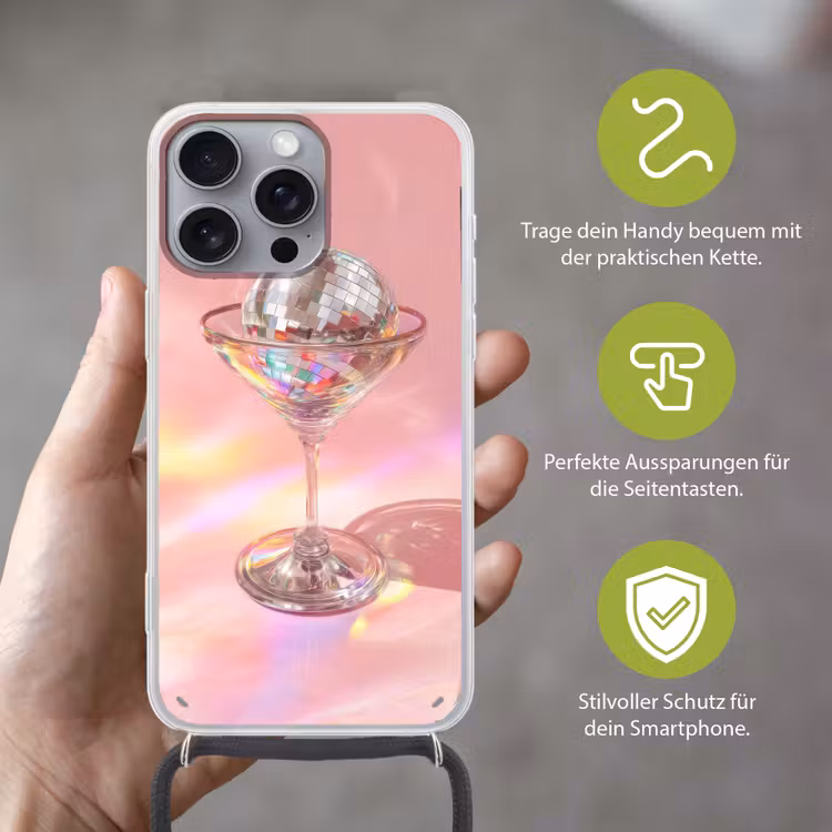 Martiniglas - Discobal - Fonkelende lichtvlekken Hoesje iPhone 16 Pro Max met koord klein -sfeer2_DE