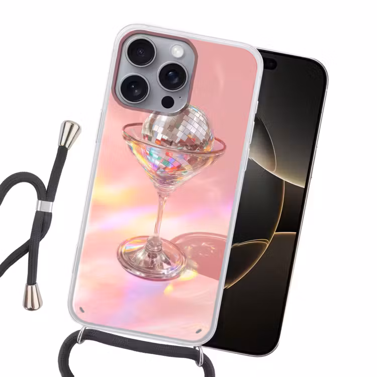 Martiniglas - Discobal - Fonkelende lichtvlekken Hoesje iPhone 16 Pro Max met koord klein -sfeer1