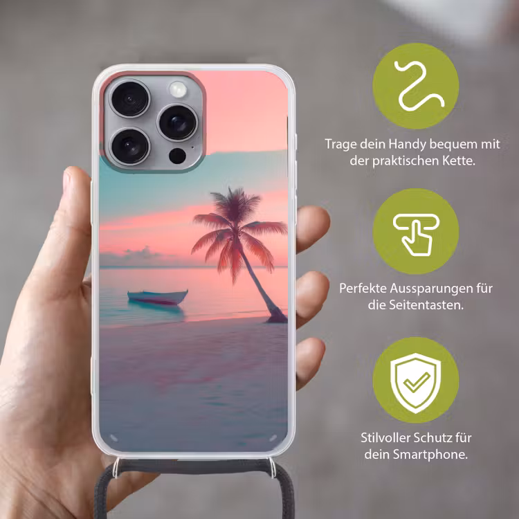 Zee - Boot - Zonsondergang Hoesje iPhone 16 Pro Max met koord klein -sfeer2_DE
