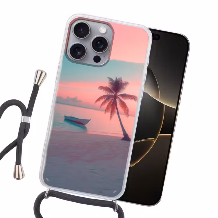 Zee - Boot - Zonsondergang Hoesje iPhone 16 Pro Max met koord klein -sfeer1