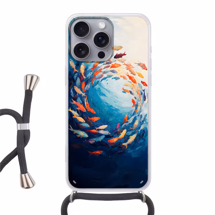 Zee - Vissen - Kleurrijk - Dynamisch Hoesje iPhone 16 Pro Max met koord klein -3d