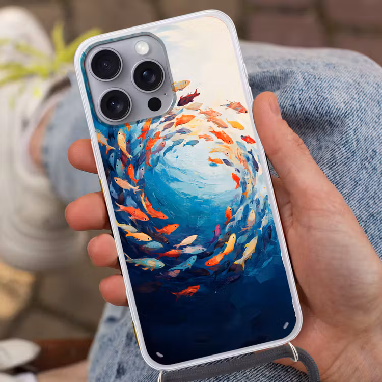 Zee - Vissen - Kleurrijk - Dynamisch Hoesje iPhone 16 Pro Max met koord klein -sfeer3