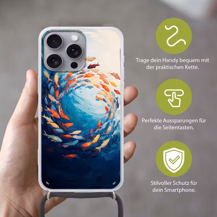 Zee - Vissen - Kleurrijk - Dynamisch Hoesje iPhone 16 Pro Max met koord klein -sfeer2_DE