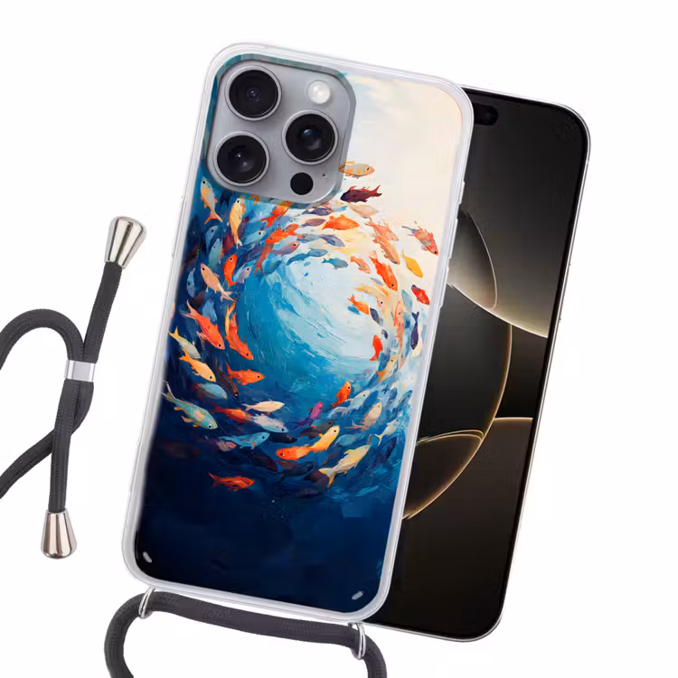 Zee - Vissen - Kleurrijk - Dynamisch Hoesje iPhone 16 Pro Max met koord klein -sfeer1