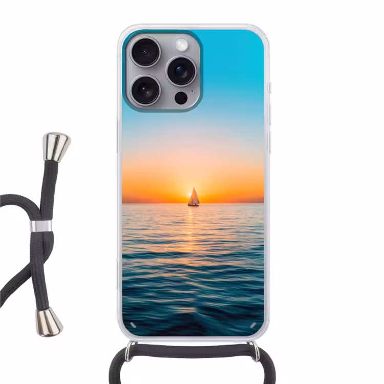 Zee - Zeilboot - Zonsondergang Hoesje iPhone 16 Pro Max met koord klein -3d