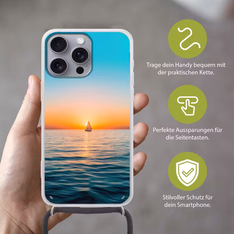 Zee - Zeilboot - Zonsondergang Hoesje iPhone 16 Pro Max met koord klein -sfeer2_DE