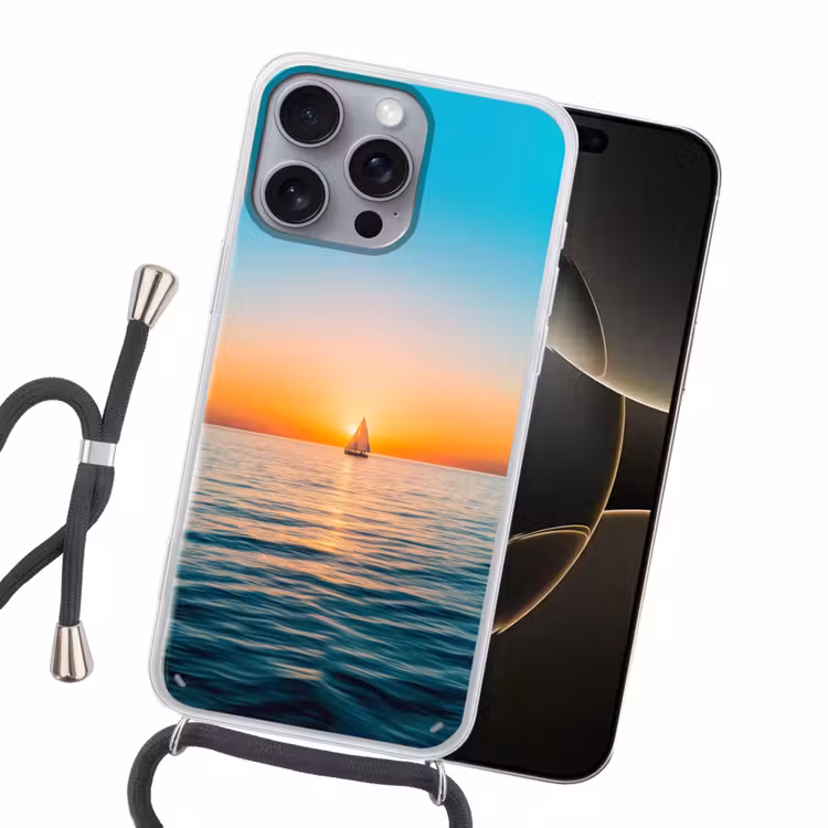 Zee - Zeilboot - Zonsondergang Hoesje iPhone 16 Pro Max met koord klein -sfeer1