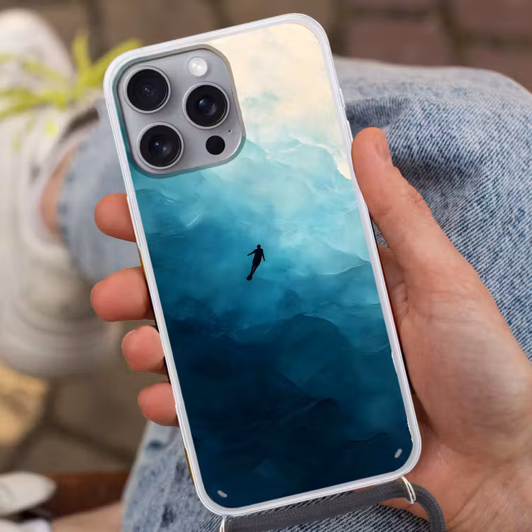 Zee - Silhouet - Abstract - Blauw Hoesje iPhone 16 Pro Max met koord klein -sfeer3