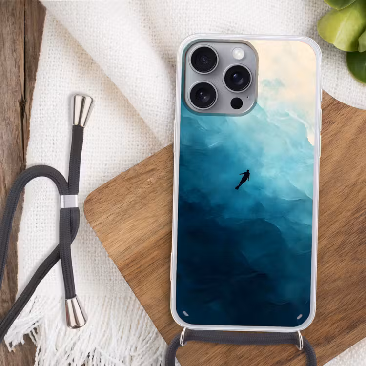 Zee - Silhouet - Abstract - Blauw Hoesje iPhone 16 Pro Max met koord klein -sfeer4