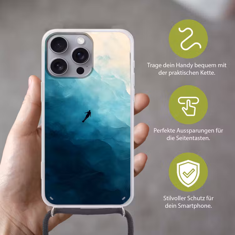 Zee - Silhouet - Abstract - Blauw Hoesje iPhone 16 Pro Max met koord klein -sfeer2_DE