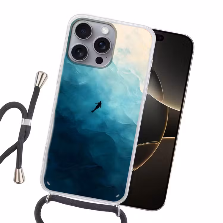 Zee - Silhouet - Abstract - Blauw Hoesje iPhone 16 Pro Max met koord klein -sfeer1