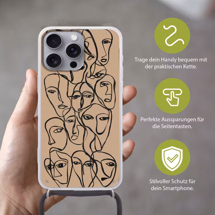 Gezichtenzee - Lijntekening - Abstract Hoesje iPhone 16 Pro Max met koord klein -sfeer2_DE