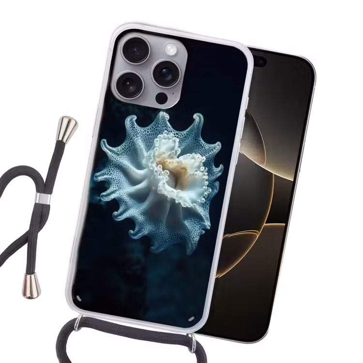 Zeewezen - Wit - Golven - Water Hoesje iPhone 16 Pro Max met koord klein -sfeer1