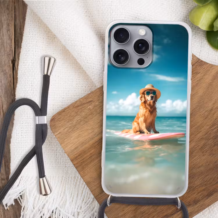Zeewater - Hond - Golden retriever - Zonnebril Hoesje iPhone 16 Pro Max met koord klein -sfeer4