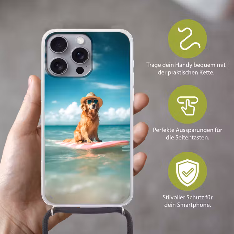 Zeewater - Hond - Golden retriever - Zonnebril Hoesje iPhone 16 Pro Max met koord klein -sfeer2_DE