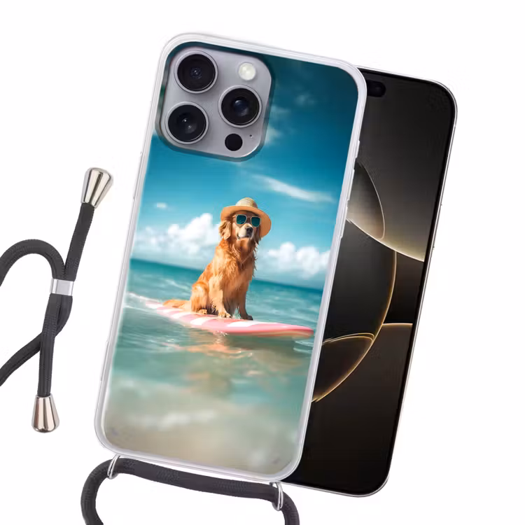 Zeewater - Hond - Golden retriever - Zonnebril Hoesje iPhone 16 Pro Max met koord klein -sfeer1