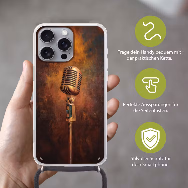 Microfoon - Bruin - Klassiek Hoesje iPhone 16 Pro Max met koord klein -sfeer2_DE
