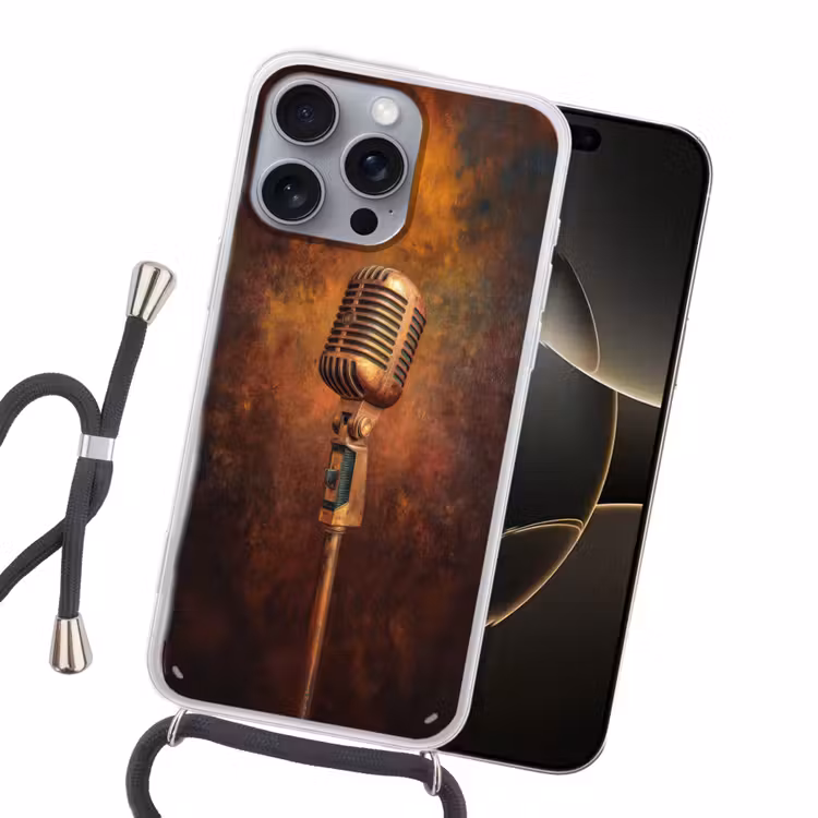 Microfoon - Bruin - Klassiek Hoesje iPhone 16 Pro Max met koord klein -sfeer1