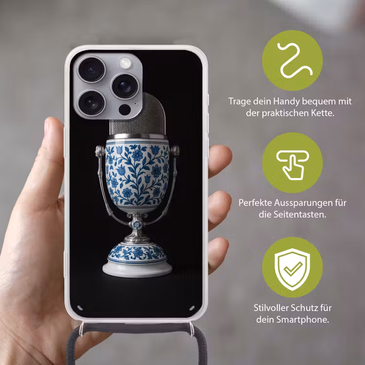 Microfoon - Delfts blauw - Muziek Hoesje iPhone 16 Pro Max met koord klein -sfeer2_DE