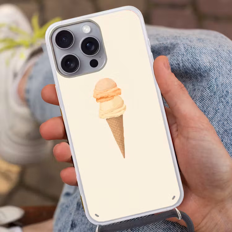 Minimalistisch - Schepijs - Hoorntje - Beige Hoesje iPhone 16 Pro Max met koord klein -sfeer3