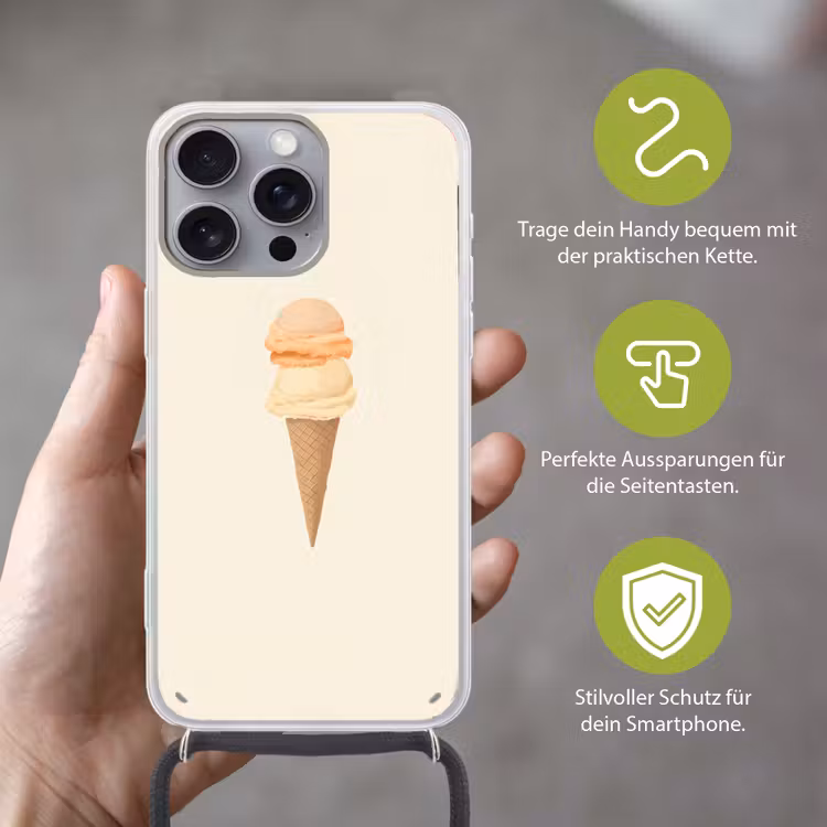 Minimalistisch - Schepijs - Hoorntje - Beige Hoesje iPhone 16 Pro Max met koord klein -sfeer2_DE