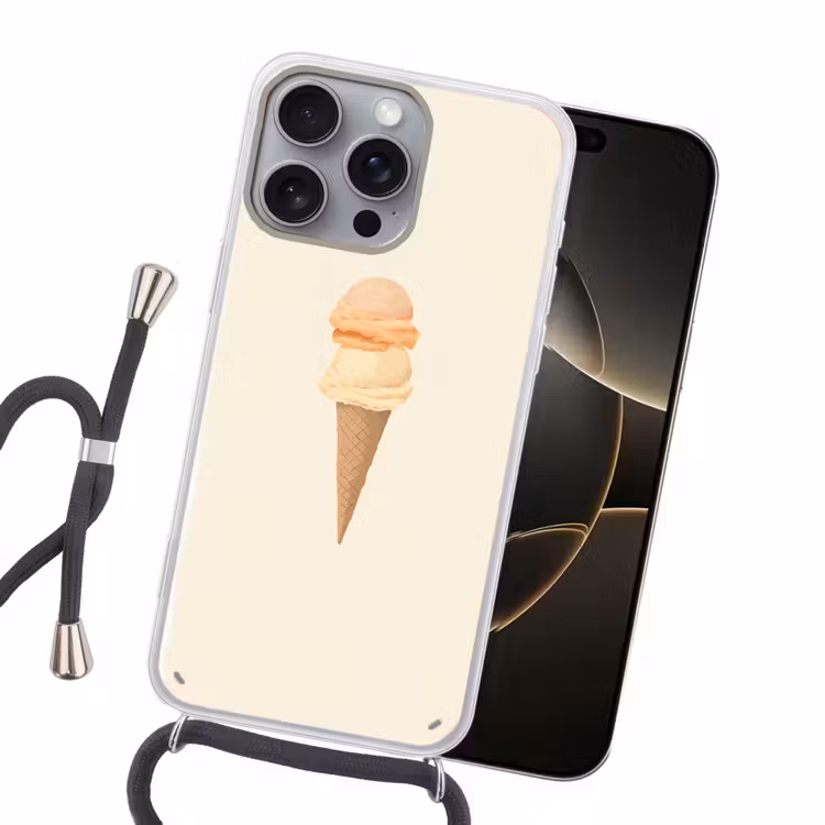 Minimalistisch - Schepijs - Hoorntje - Beige Hoesje iPhone 16 Pro Max met koord klein -sfeer1