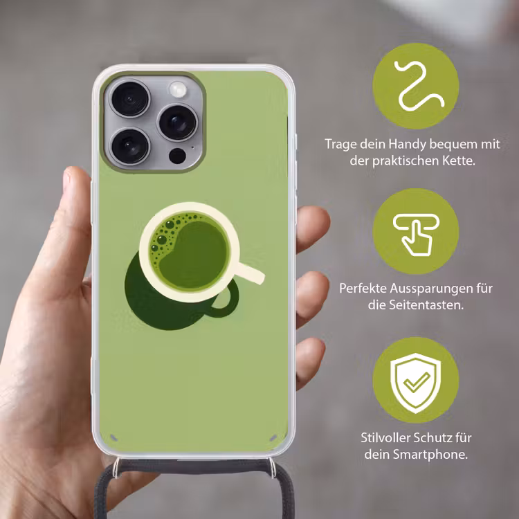 Minimalistisch - Kopjes - Matcha -Groen Hoesje iPhone 16 Pro Max met koord klein -sfeer2_DE