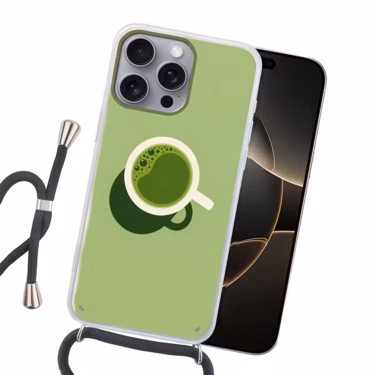 Minimalistisch - Kopjes - Matcha -Groen Hoesje iPhone 16 Pro Max met koord klein -sfeer1