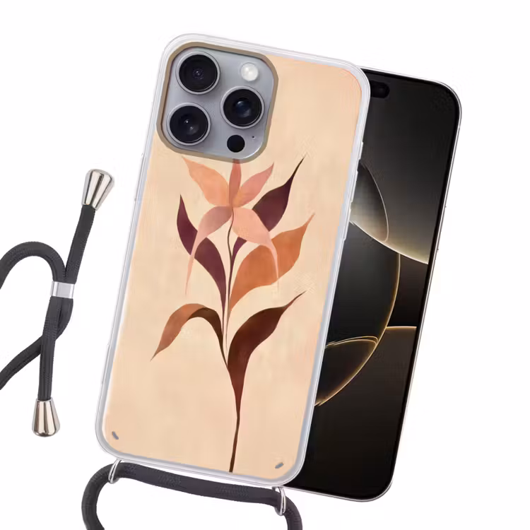 Minimalistisch - Bloem - Bladeren - Beige Hoesje iPhone 16 Pro Max met koord klein -sfeer1