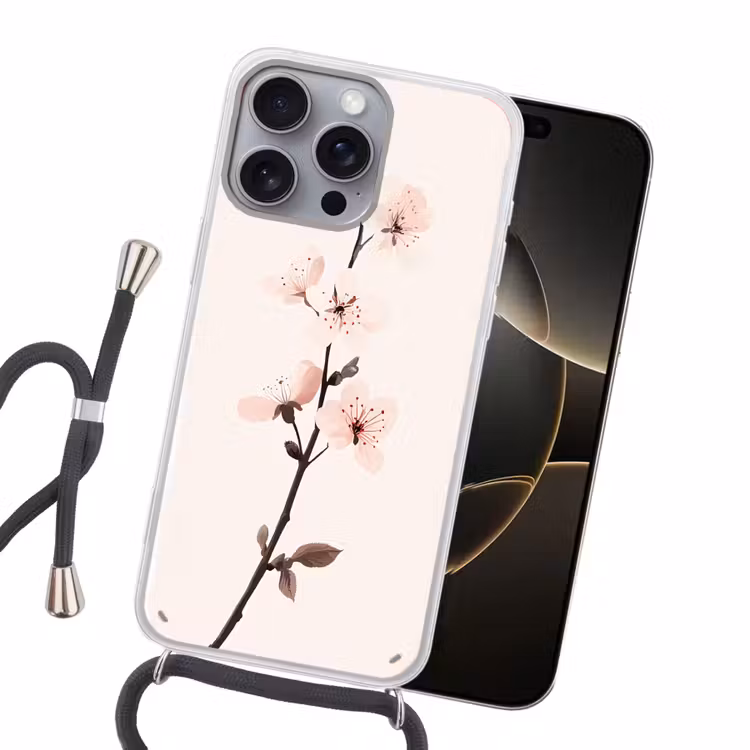 Minimalistisch - Bloesem - Tak - Roze Hoesje iPhone 16 Pro Max met koord klein -sfeer1