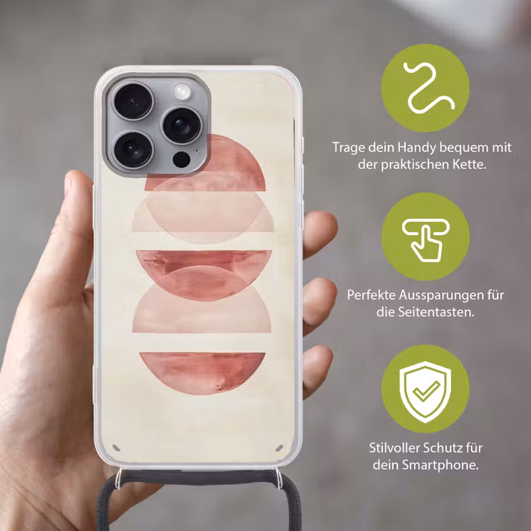 Minimalistisch - Cirkels - Roze Hoesje iPhone 16 Pro Max met koord klein -sfeer2_DE