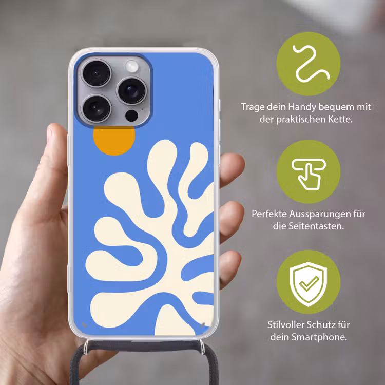 Minimalistisch - Organisch patroon - Blauw Hoesje iPhone 16 Pro Max met koord klein -sfeer2_DE