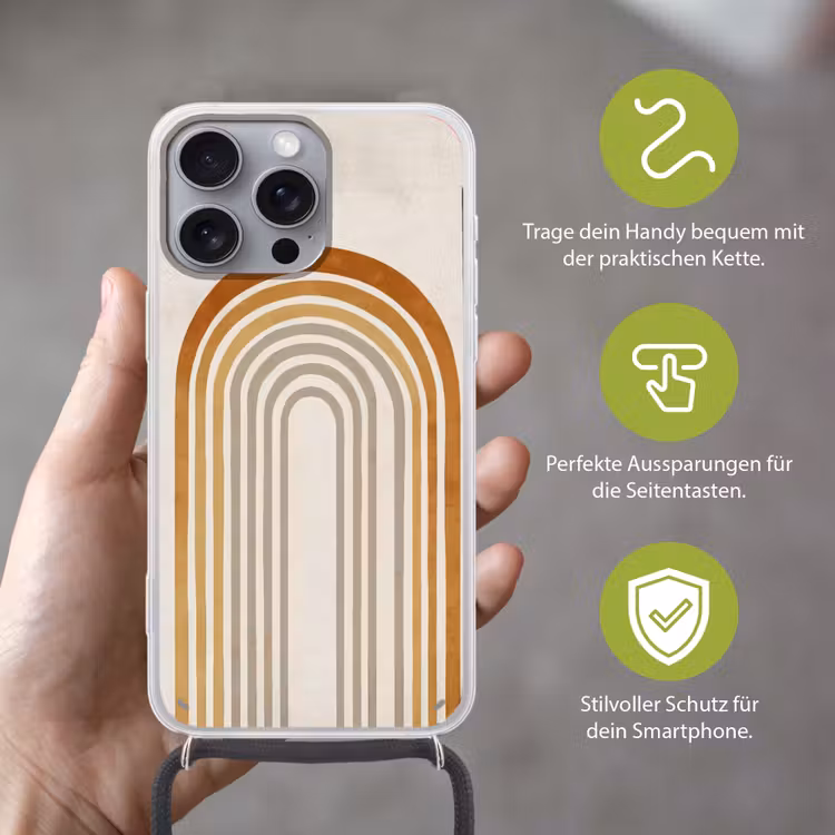Minimalistisch - Boog - Lijnen - Beige Hoesje iPhone 16 Pro Max met koord klein -sfeer2_DE