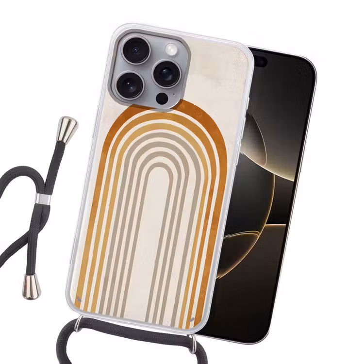 Minimalistisch - Boog - Lijnen - Beige Hoesje iPhone 16 Pro Max met koord klein -sfeer1