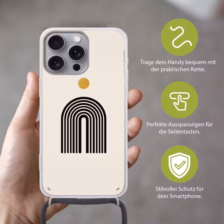Minimalistisch - Zwarte boog - Gouden cirkel Hoesje iPhone 16 Pro Max met koord klein -sfeer2_DE