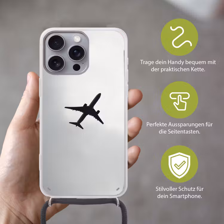 Minimalistisch - Silhouet - Zwart - Vliegtuig Hoesje iPhone 16 Pro Max met koord klein -sfeer2_DE