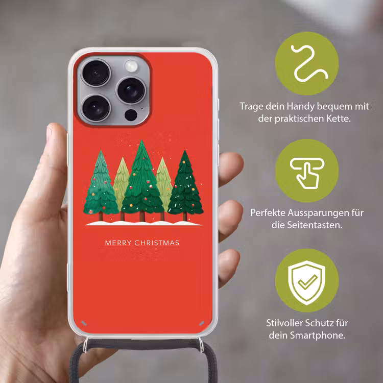 Minimalistisch - Kerstbomen - Rood - Sneeuw Hoesje iPhone 16 Pro Max met koord klein -sfeer2_DE