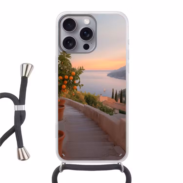 Middelandse zee - Sinaasappel - Heuvels - Zee Hoesje iPhone 16 Pro Max met koord klein -3d