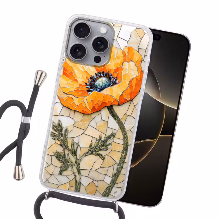 Klaprozen - Oranje - Mozaïek - Bladeren Hoesje iPhone 16 Pro Max met koord klein -sfeer1