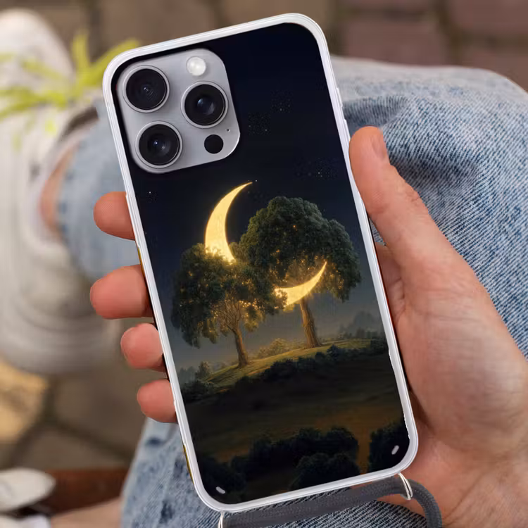 Maan - Bomen - Rust Hoesje iPhone 16 Pro Max met koord klein -sfeer3