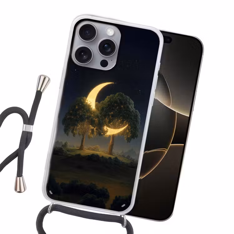 Maan - Bomen - Rust Hoesje iPhone 16 Pro Max met koord klein -sfeer1