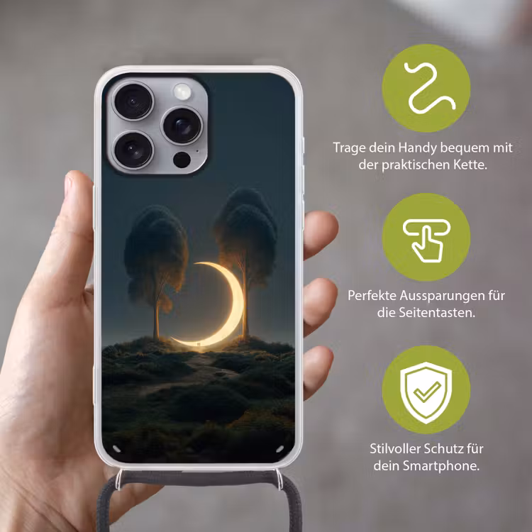 Maan - Bomen - Wandeling Hoesje iPhone 16 Pro Max met koord klein -sfeer2_DE