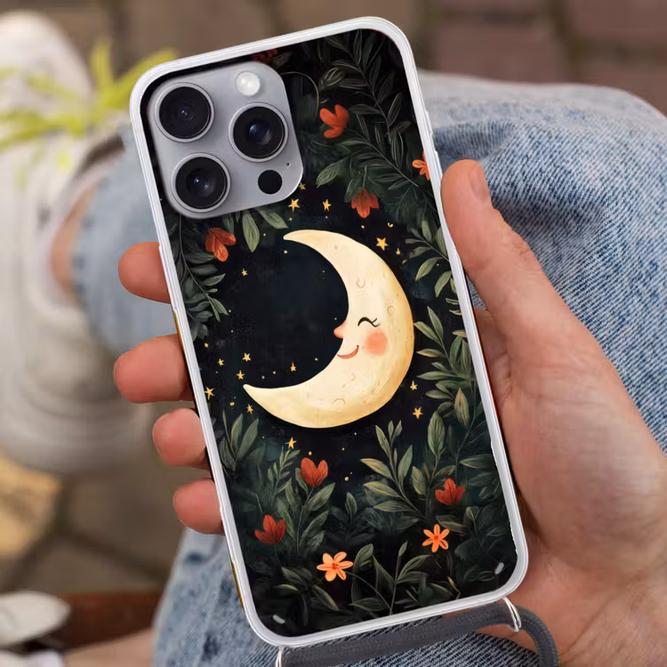 Maan - Bloemen - Nachthemel Hoesje iPhone 16 Pro Max met koord klein -sfeer3