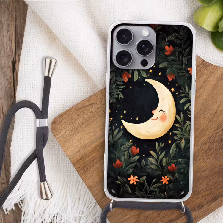 Maan - Bloemen - Nachthemel Hoesje iPhone 16 Pro Max met koord klein -sfeer4